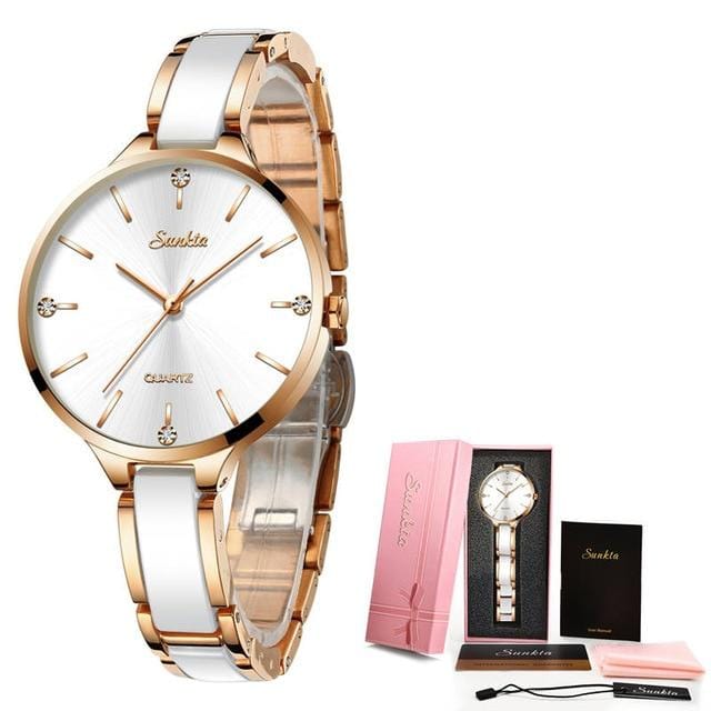 SUNKTA femmes montre en céramique montre femmes Simple diamant horloge décontracté montre de mode Sport étanche montre-bracelet Relogio Feminino