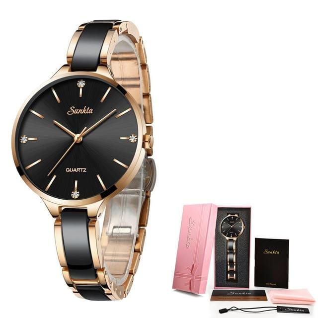 SUNKTA femmes montre en céramique montre femmes Simple diamant horloge décontracté montre de mode Sport étanche montre-bracelet Relogio Feminino