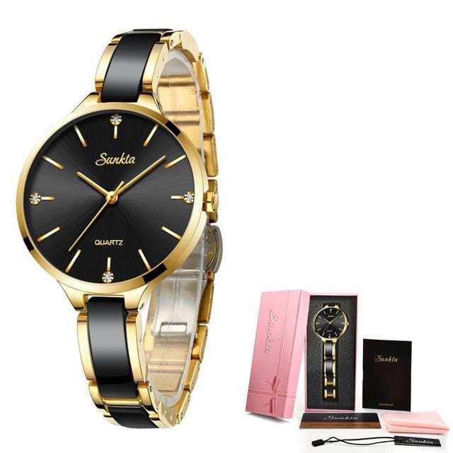 SUNKTA femmes montre en céramique montre femmes Simple diamant horloge décontracté montre de mode Sport étanche montre-bracelet Relogio Feminino