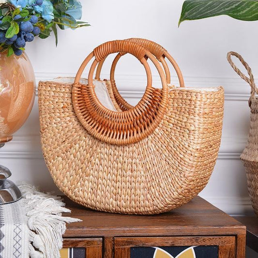 Lovevook woven straw bags summer beach bags for ladies rattan bags for travel luxury handbag women bag designer Bohemia moon bag