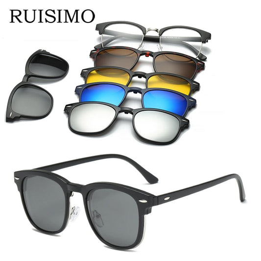 RUISIMO 5 lenes Magnet Sunglasses Clip Mirrored Clip on Sunglasses clip on glasses Men Polarized Custom Prescription Myopia