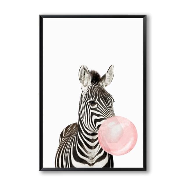 Bubble Chewing Gum Giraffe Zebra Animal Posters Canvas Art Painting Wall Art Nursery Decorative Picture Nordic Style Kids Deco