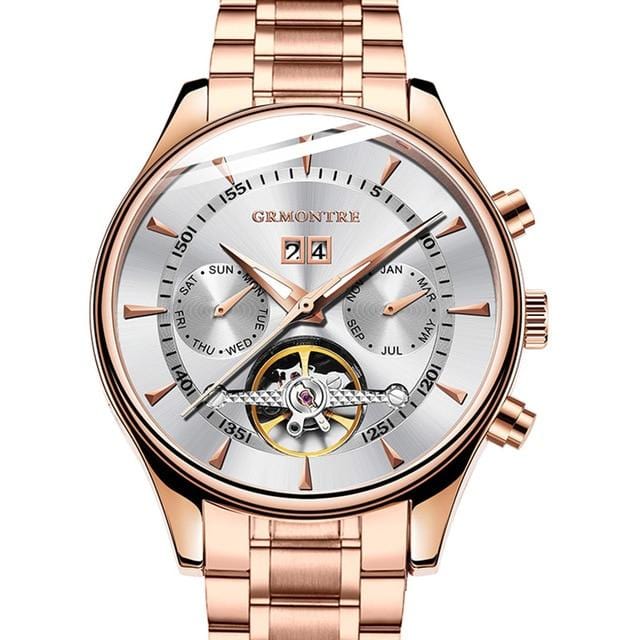 Skeleton Tourbillon Mechanical Watch Men Automatic Classic Rose Gold Leather Mechanical Wrist Watches Reloj Hombre 2018 Luxury