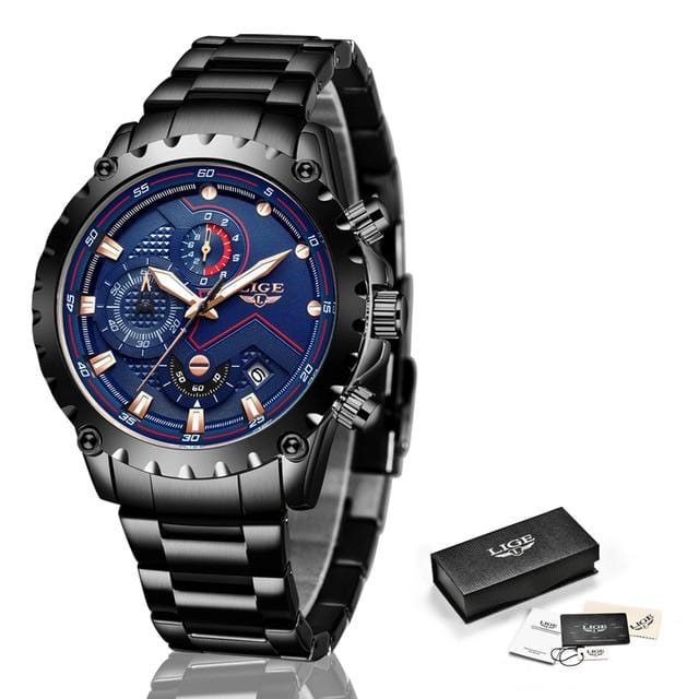 Marca superior lige men relógios moda azul aço inoxidável à prova dwaterproof água relógio esporte masculino cronógrafo reloj hombre