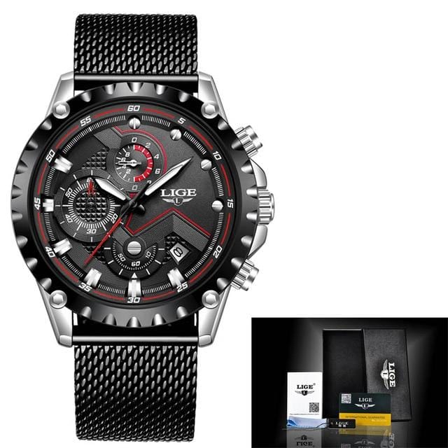 Marca superior lige men relógios moda azul aço inoxidável à prova dwaterproof água relógio esporte masculino cronógrafo reloj hombre