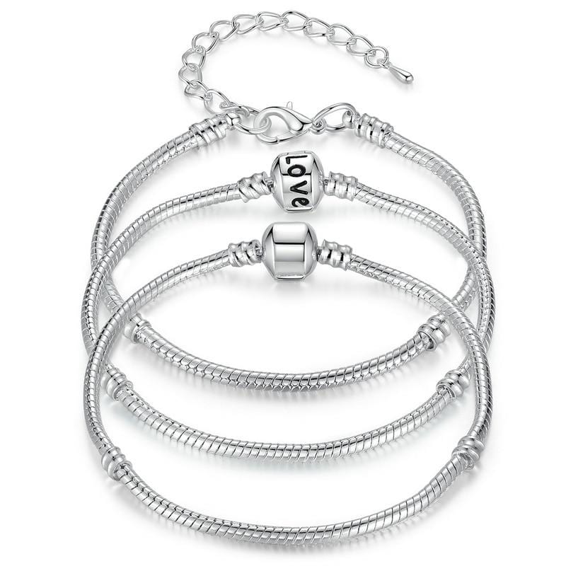 BAMOER 5 Style Silver Color LOVE Snake Chain Bracelet & Bangle 16CM-21CM Pulseras Lobster PA1104