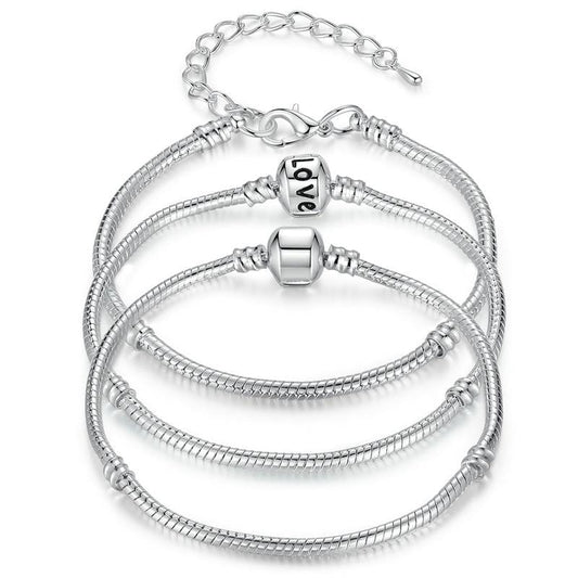 BAMOER 5 Style Silver Color LOVE Snake Chain Bracelet & Bangle 16CM-21CM Pulseras Lobster PA1104