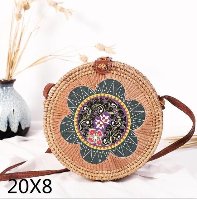 Woven Rattan Bag Round Straw Shoulder Bag Small Beach HandBags Women Summer Hollow Handmade Messenger Crossbody Bags