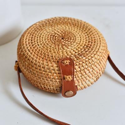 Woven Rattan Bag Round Straw Shoulder Bag Small Beach HandBags Women Summer Hollow Handmade Messenger Crossbody Bags