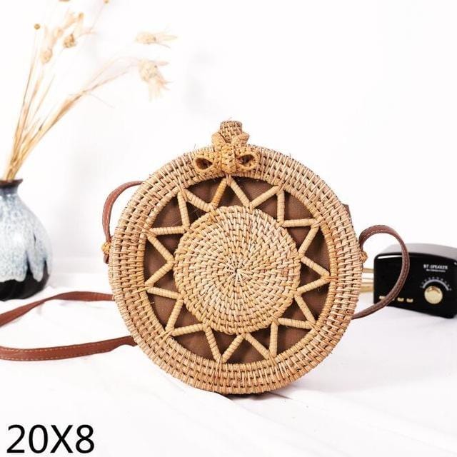 Woven Rattan Bag Round Straw Shoulder Bag Small Beach HandBags Women Summer Hollow Handmade Messenger Crossbody Bags