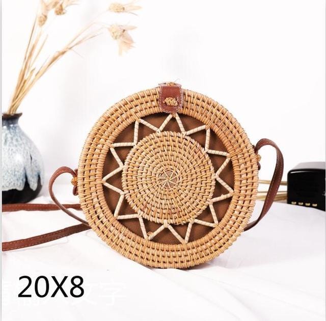 Woven Rattan Bag Round Straw Shoulder Bag Small Beach HandBags Women Summer Hollow Handmade Messenger Crossbody Bags