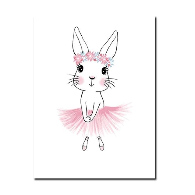 Kids Room Poster Pink Rabbit Children Poster Baby Girl Room Decor Wall Art Canvas Painting Nursery Prints Ballet Bedroom Picture