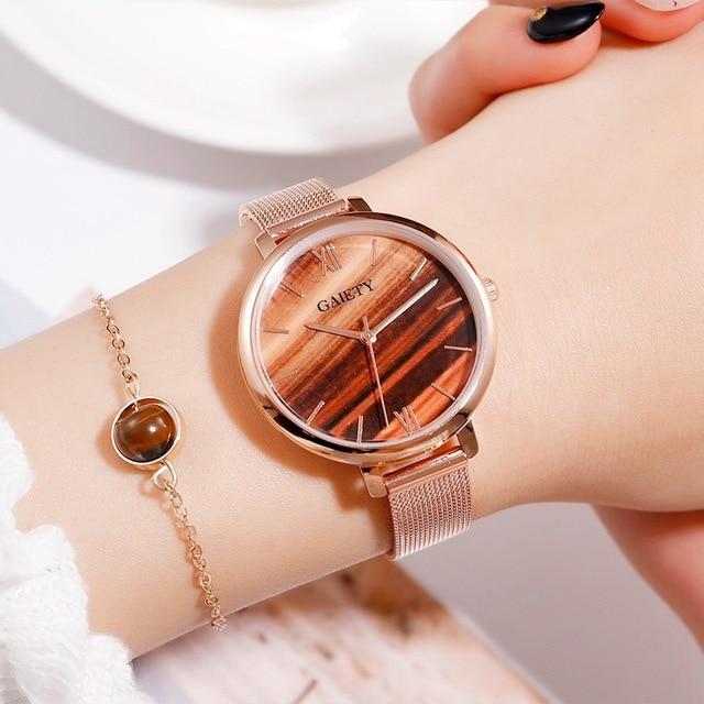 Gaiety Luxury 2 PCS Set Watch Women Rose Gold Water Drill Bracelet Watch Jewelry Ladies Female Hour Casual Quartz Wristwatches