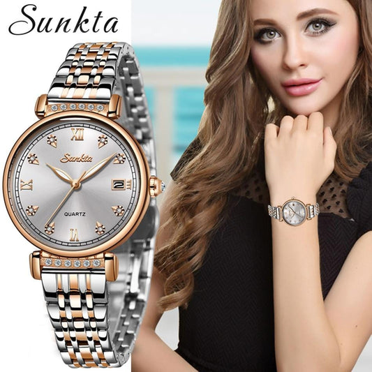 SUNKTA New Rose Gold Women Watch Business Quartz Watch Ladies Top Brand Luxury Female Wrist Watch Girl Clock Relogio Feminin