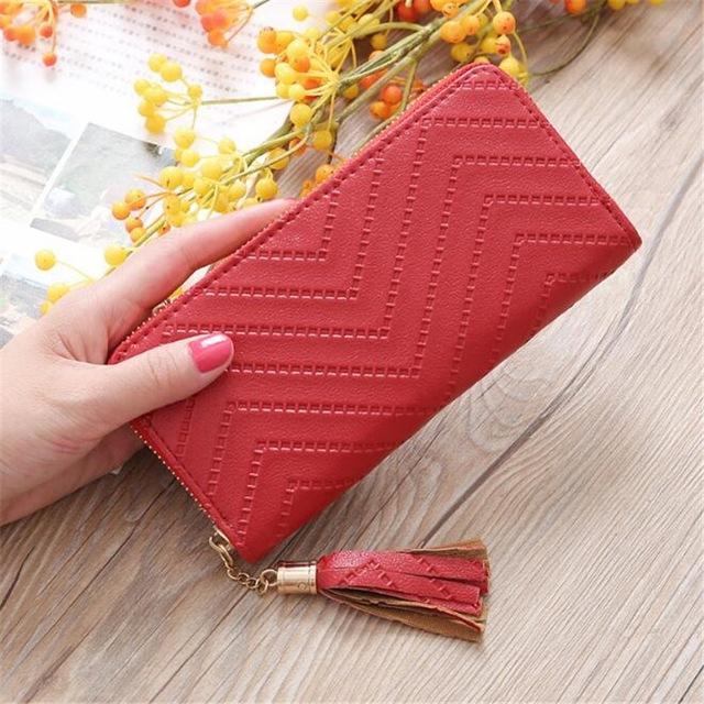 Long Women's Wallet Female Purses Tassel Coin Purse Card Holder Wallets Female Pu Leather Clutch Money Bag Pu Leather Wallet