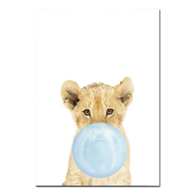 Baby Animal Blue Bubble Poster Nursery Canvas Wall Art Print Zebra Giraffe Painting Nordic Kids Decoration Picture Bedroom Decor