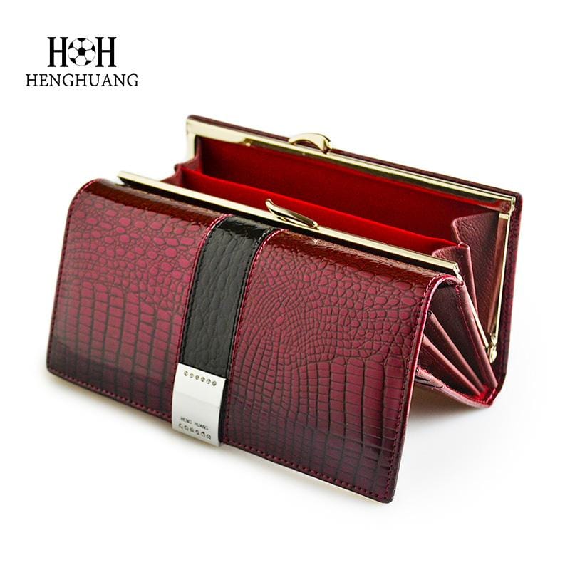 HH Luxury Genuine Leather Womens Wallets Patent Alligator Bag Female Design Clutch Long Multifunctional Coin Card Holder Purses