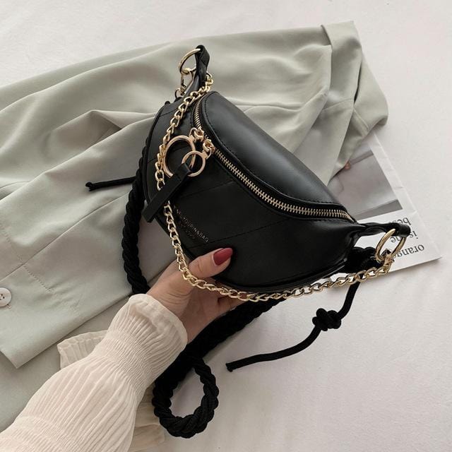 Women Messenger Bag Fashion Zipper Twist Straps Chain Handbag Female Small PU Leather Chest Clutch For Daily Purse Pure Bag