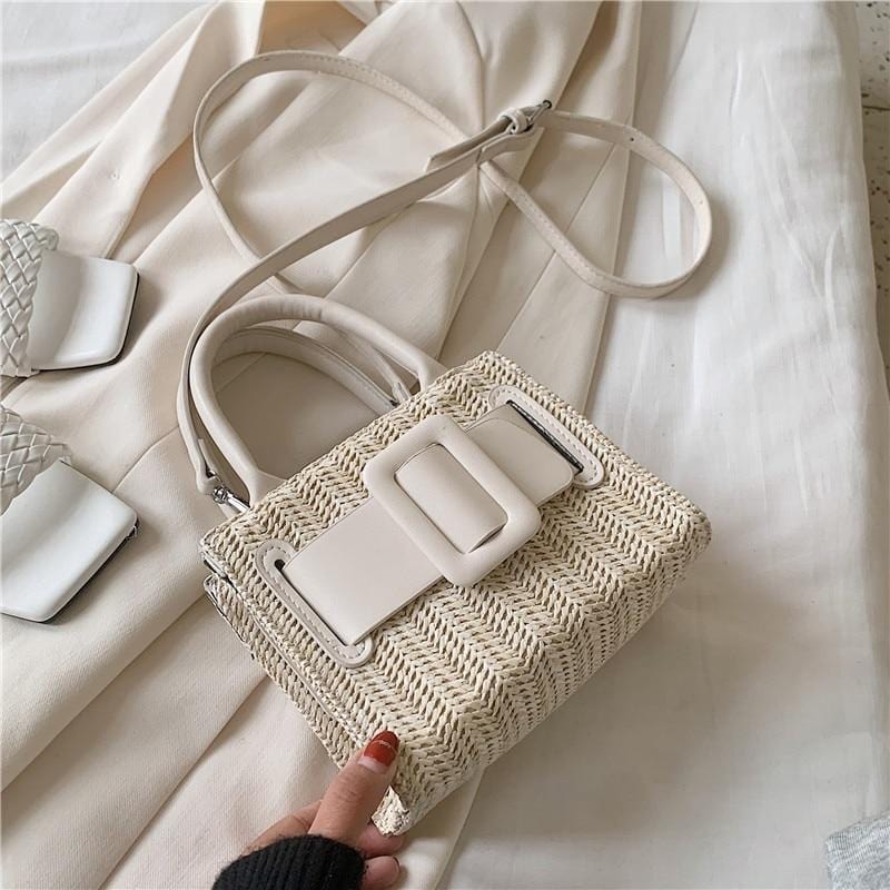 Burminsa Summer Unique Wide Belt Design Straw Handadbags Women Mini Holiday Beach Tote High Quality Shoulder Crossbody Bags 2020