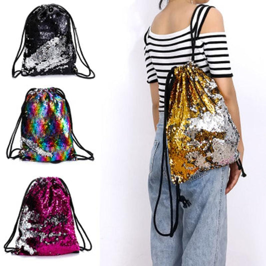 Sequin Drawstring Bags Reversible Sequin Backpack Glittering Shoulder Bags for Girls Women New