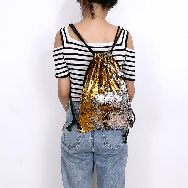 Sequin Drawstring Bags Reversible Sequin Backpack Glittering Shoulder Bags for Girls Women New