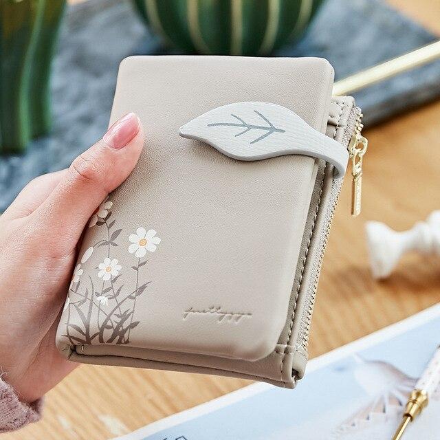 Leaves Small Wallet Women Hasp Zipper Purse Soft Pu Leather Ladies Wallet Card Holder Mini Girl Purse Clutch