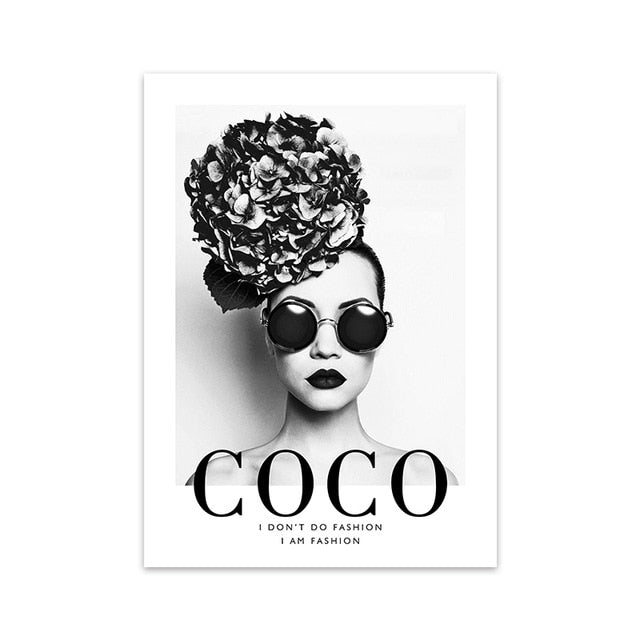 Fashion Flower Woman Poster And Print Coco Quotes Wall Art Canvas Painting Black White Pictures For Living Room Home Decor