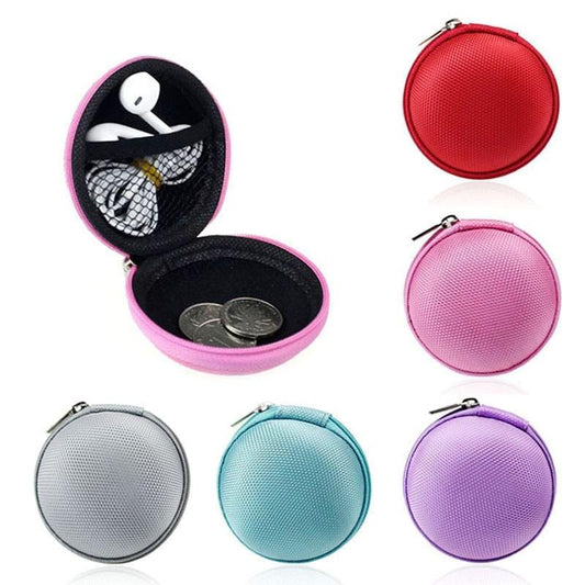 Mini écouteur à fermeture éclair casque carte SD sac de rangement boîte pochette de transport étui rond femmes porte-monnaie portefeuille Carteira Feminina