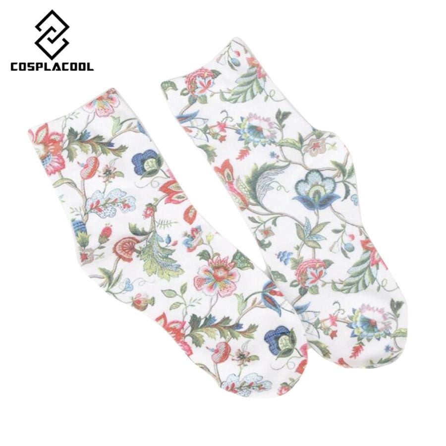 Nouveau! Printemps automne/hiver chaussettes femmes de haute qualité rétro mode fleur impression coton femme chaussettes 5 couleurs meias