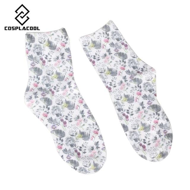 Nouveau! Printemps automne/hiver chaussettes femmes de haute qualité rétro mode fleur impression coton femme chaussettes 5 couleurs meias