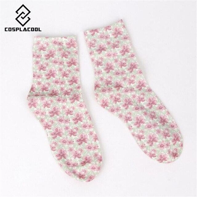 Nouveau! Printemps automne/hiver chaussettes femmes de haute qualité rétro mode fleur impression coton femme chaussettes 5 couleurs meias