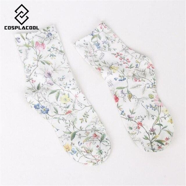 Nouveau! Printemps automne/hiver chaussettes femmes de haute qualité rétro mode fleur impression coton femme chaussettes 5 couleurs meias