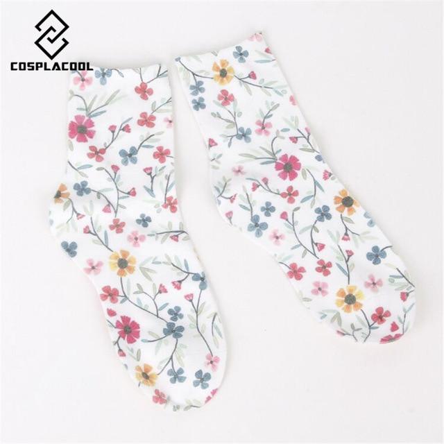 Nouveau! Printemps automne/hiver chaussettes femmes de haute qualité rétro mode fleur impression coton femme chaussettes 5 couleurs meias