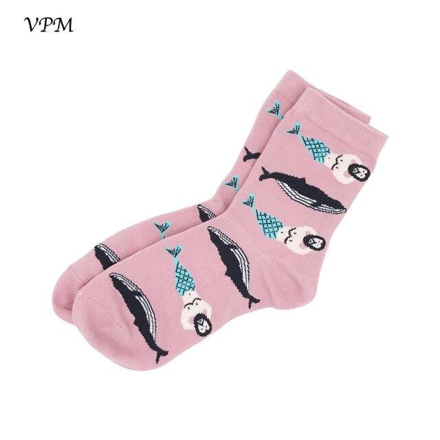 VPM – chaussettes en coton pour femmes, décontractées, mignonnes, Design Streetwear, drôle, Alien, cochon, chien, chat, imprimé spatial, cadeau pour filles