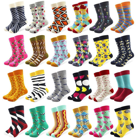 29 Patterns Men's Funny Combed Cotton Happy Socks Colorful Multi Pattern Long Tube Skateboard Casual Socks for Men