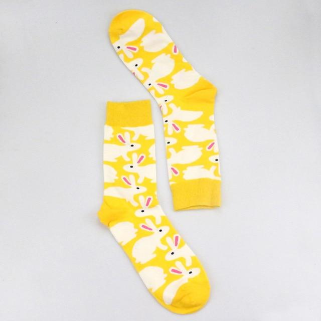 Women Personality Couples Socks Funny Happy Socks Cotton Men Socks Female Soks Egg Rabbit Feather Sheep Leaves Socks