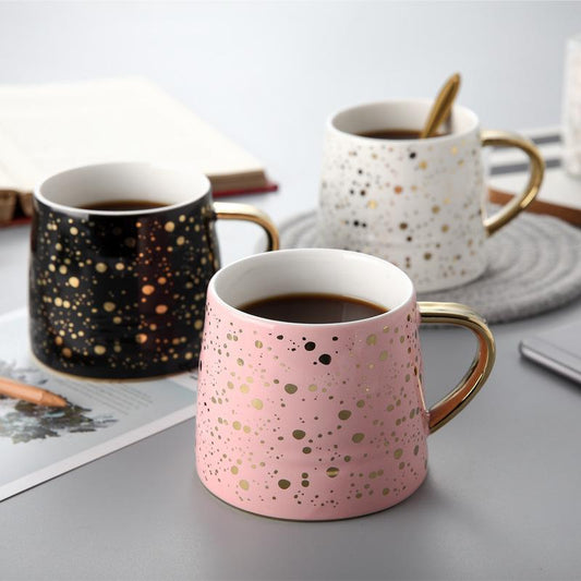 350ml ceramic coffee mugs with gold handle colorful dot office drinking milk mugs cups gifts