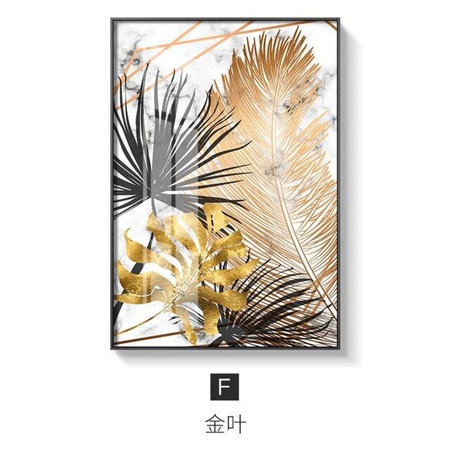 Nordic style Golden leaf canvas painting posters and print modern decor wall art pictures for living room bedroom dinning room