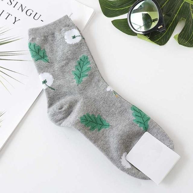 Mignon Jacquard/plantes fleurs motif impression Art chaussettes femmes pissenlit/tournesol chaussettes mode doux Calcetines Sokken