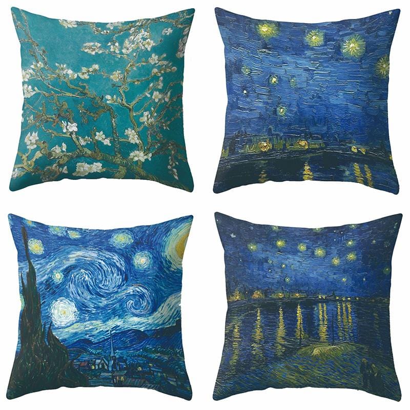 Van Gogh Oil Painting Style Cotton Cushion Cover 45x45cm Pillow Case For Sofa Car Chair Gift Cojines