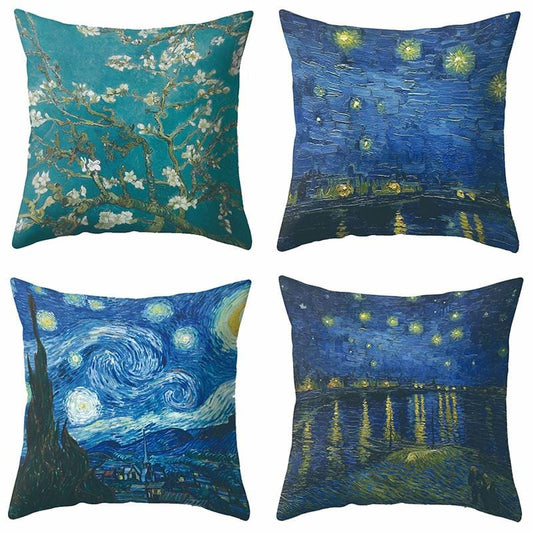 Van Gogh Ölgemälde Stil Baumwolle Kissenbezug 45x45cm Kissenbezug für Sofa Auto Stuhl Geschenk Cojines