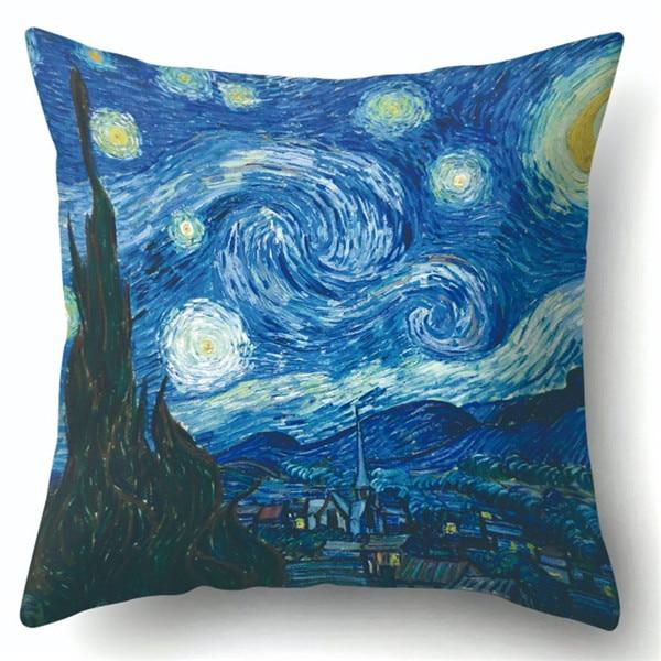 Van Gogh Oil Painting Style Cotton Cushion Cover 45x45cm Pillow Case For Sofa Car Chair Gift Cojines