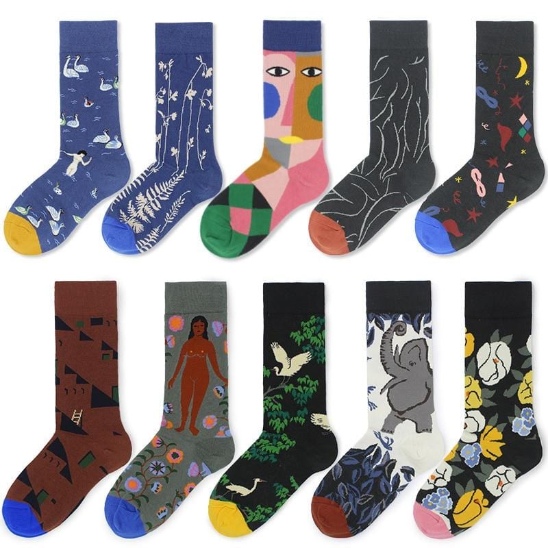 cotton happy socks women swan peace pigeon bird animal socks man colorful picasso art socks primitive tribe crazy men sock funny