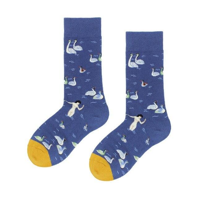 cotton happy socks women swan peace pigeon bird animal socks man colorful picasso art socks primitive tribe crazy men sock funny