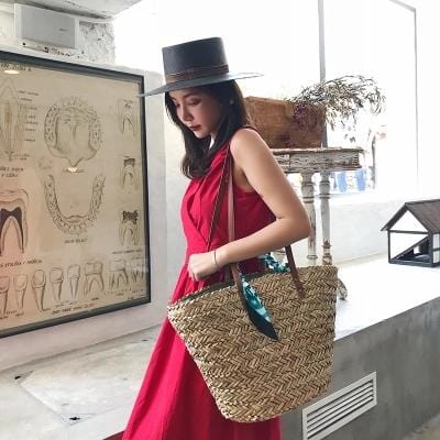 Grass Straw Beach Bag Summer Women Big capacity shoulder Bag Lady Tote with Girls Causal Tote lined shoulder Messenger handbag