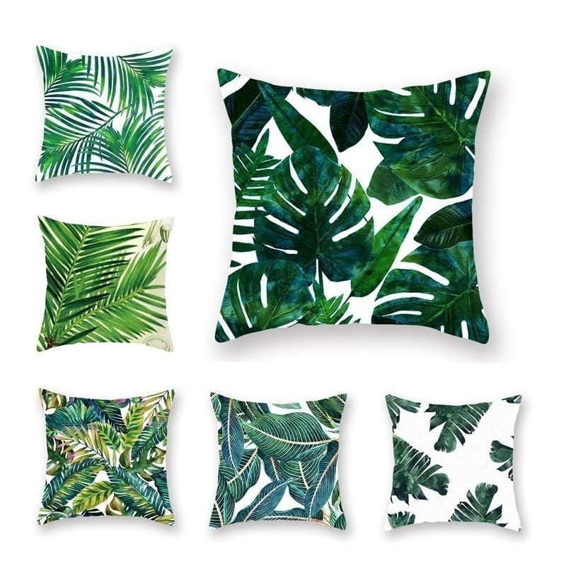 Tropical Plants Pillow Case Polyester Decorative Pillowcases Green Leaves Throw Pillow Cover Square 45*45cm Poszewki Na Poduszki