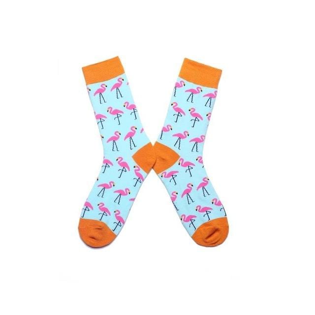 Women Socks Pink Green Cartoon Animals Flamingos Printed Harajuku Cute Funny Colorful Happy Female Casual Hip Hop Skate Hosiery