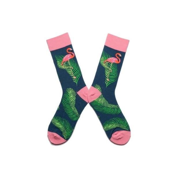 Women Socks Pink Green Cartoon Animals Flamingos Printed Harajuku Cute Funny Colorful Happy Female Casual Hip Hop Skate Hosiery