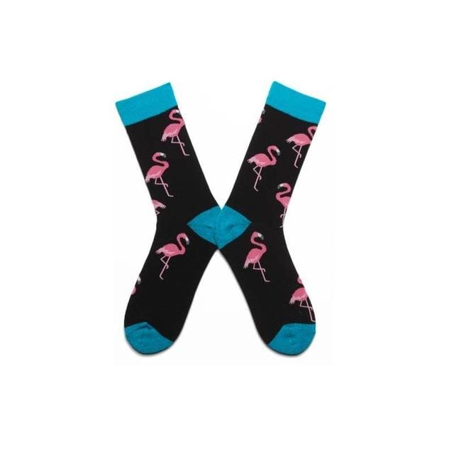 Women Socks Pink Green Cartoon Animals Flamingos Printed Harajuku Cute Funny Colorful Happy Female Casual Hip Hop Skate Hosiery