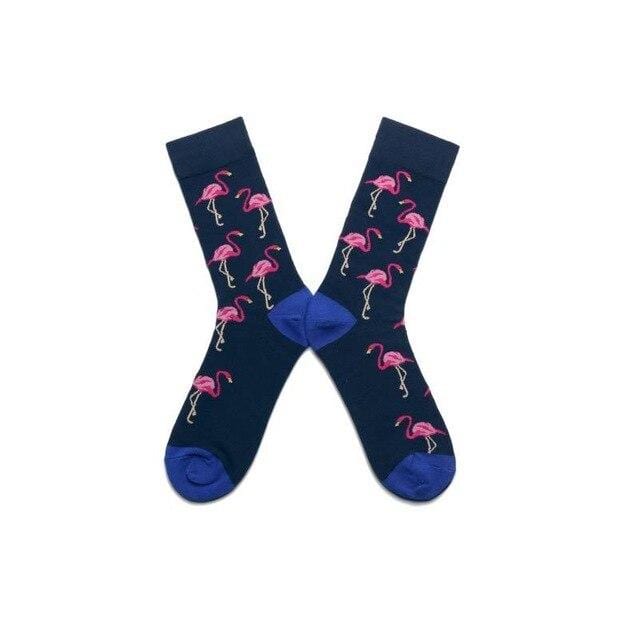 Women Socks Pink Green Cartoon Animals Flamingos Printed Harajuku Cute Funny Colorful Happy Female Casual Hip Hop Skate Hosiery